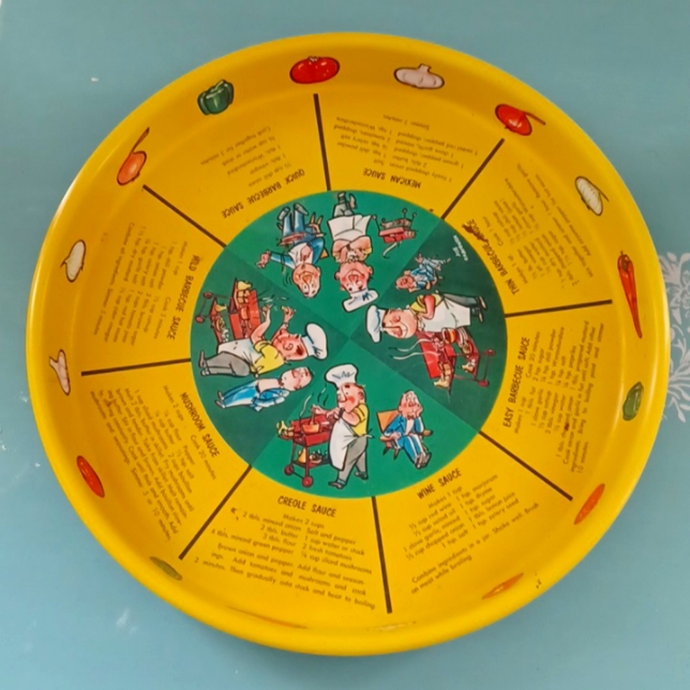 Vintage BBQ Sauce Recipes Tray 1960s Grill Kitsch